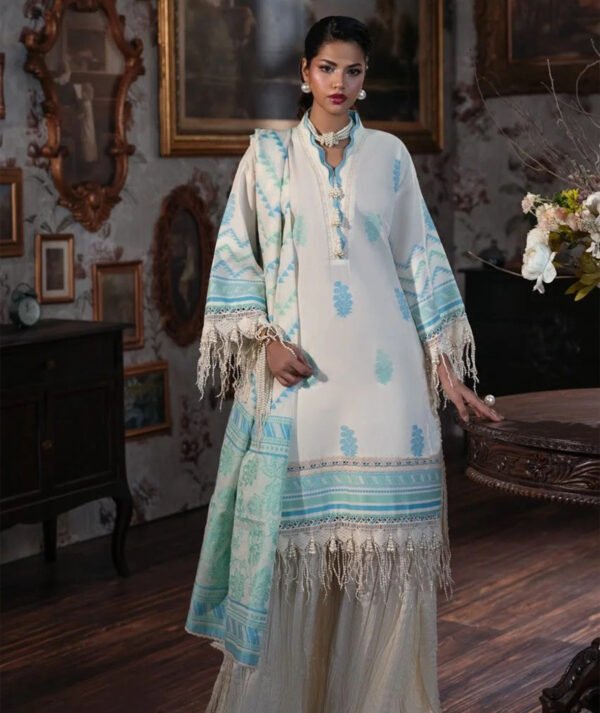 Elegant Ivory & Sky Blue Embroidered Lawn Suit